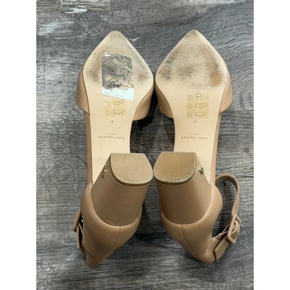 Kurt Geiger London Tan Leather Ankle Strap Block Heel D'Orsay Pumps Size 41